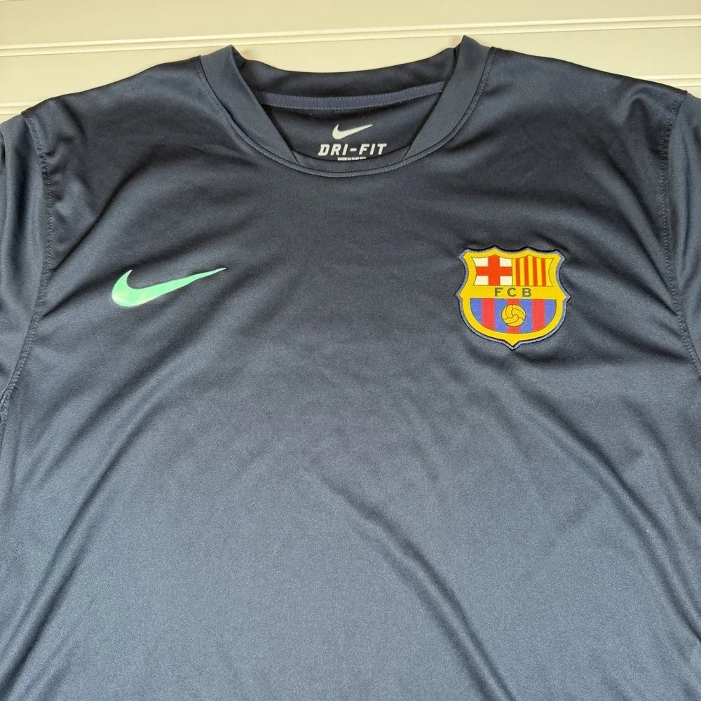 Nike‎ FC Barcelona 2014-15 Training Jersey Men M Navy Teal Catalan Sleeve GUC